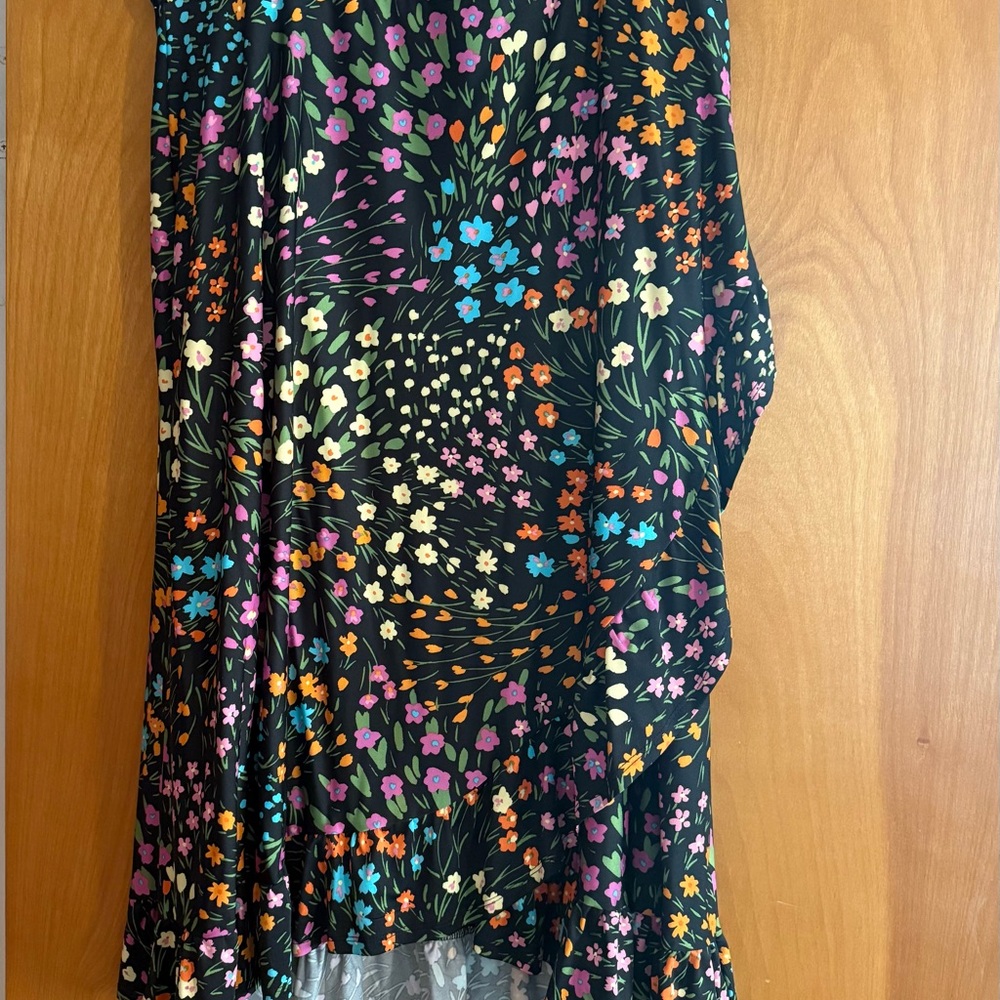 Robert Louis Black Midi Skirt with Multicolor Floral Pattern